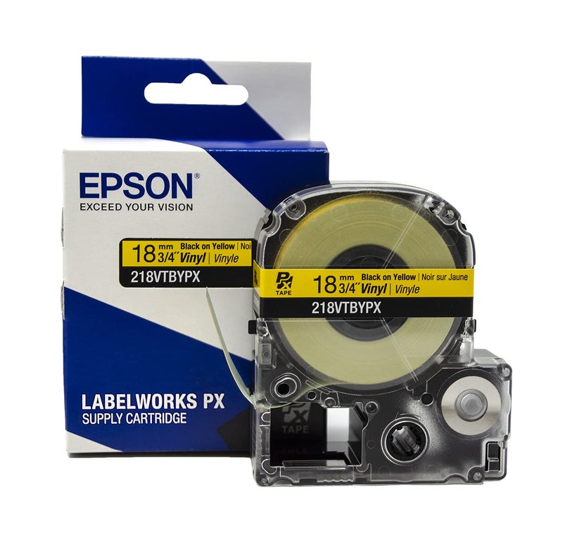 LABELWORKS Epson Labelworks 218Vtbypx Tape Cartridge - Black On Yellow Flexible And Durable Vinyl Industrial Label Maker Tape - 3/4"" (18Mm) Wide, 22.9 Ft - Image 1